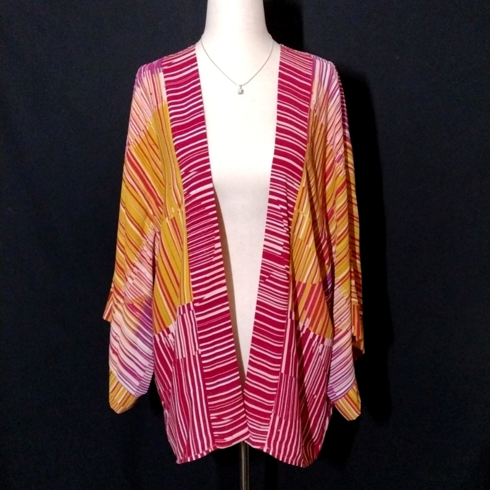 NWOT Cabi Red, Yellow, Pink, Purple & White Open Loose Cardigan Size M